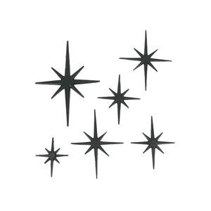 Set of 6 Black Cast Iron Starburst Wall Hangings Mid Century 8 Pointed Stars